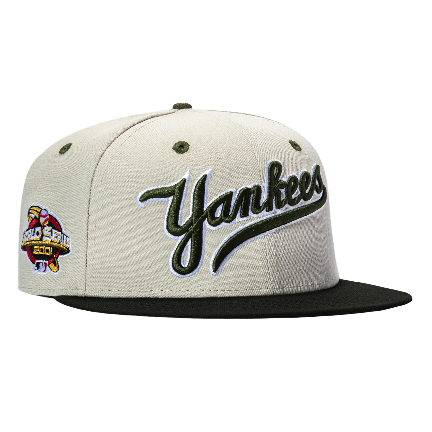 Image of New Era 59Fifty New York Yankees 2001 World Series Patch Script Hat - Stone, Black