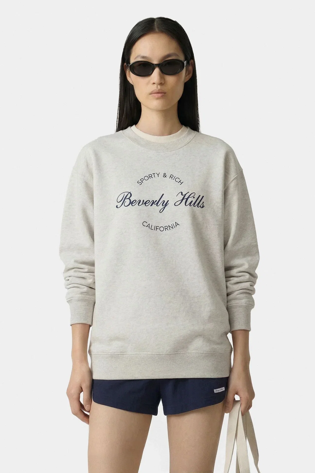 Image of Sporty & Rich Beverly Script Crewneck Heather Grey