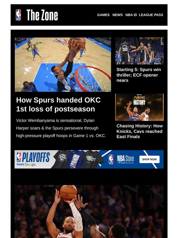 How Spurs handed OKC 1st loss of postseason | Starting 5: Spurs win thriller; ECF opener nears