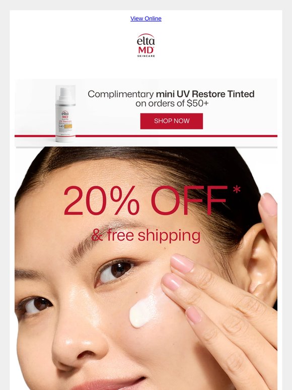 20% Off. Free shipping. Free mini.