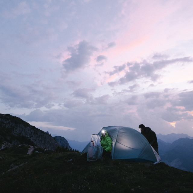 Night camping on a hill