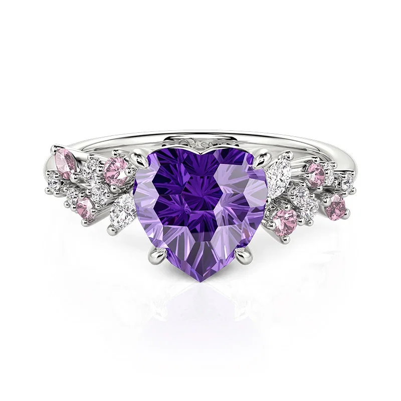 Olivetta Purple Firework Cut Heart Cluster Engagement Ring