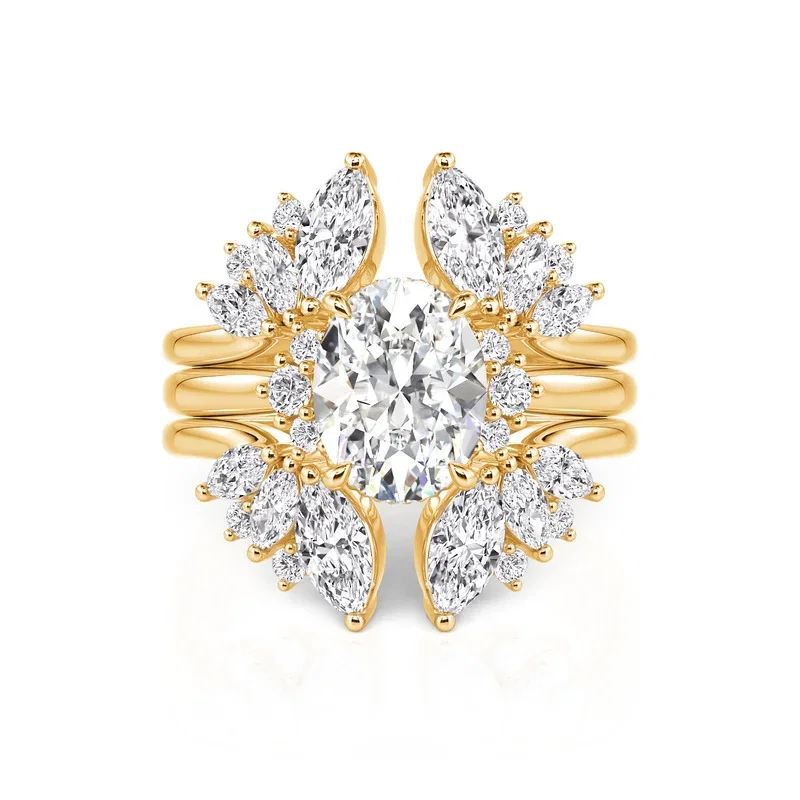 Vintage Oval Cut Crown Stackable Ring Set with Enhancers