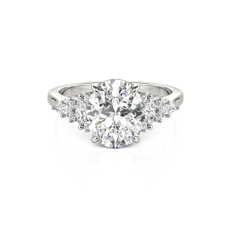 Cathedral Setting Oval Cut Cluster Engagement Ring