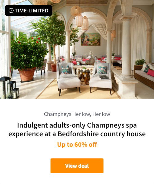 Indulgent adults-only Champneys spa experience at a Bedfordshire country house