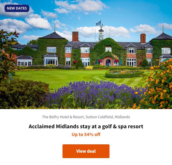 Acclaimed Midlands stay at a golf & spa resort
