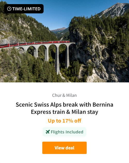 Scenic Swiss Alps break with Bernina Express train &amp; Milan stay