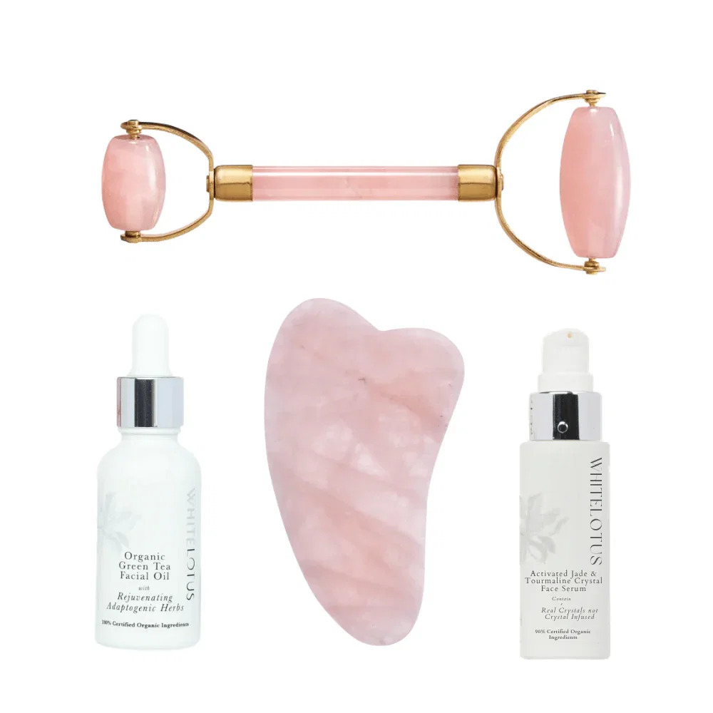 Image of White Lotus Rose Quartz Crystal Facial Set