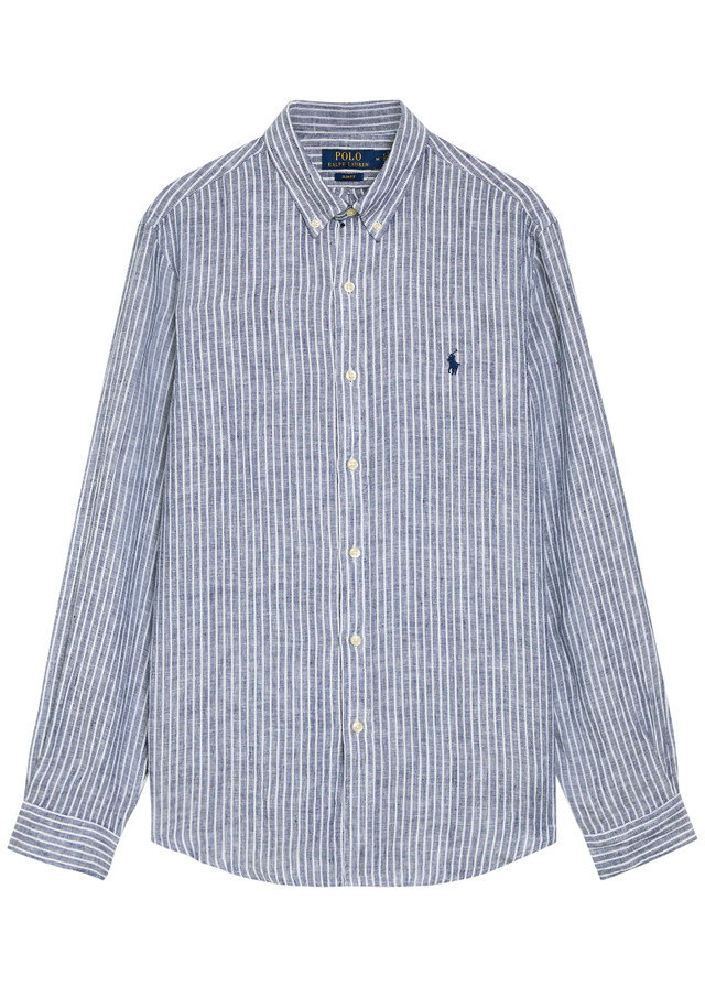 POLO RALPH LAUREN Striped logo-embroidered linen shirt