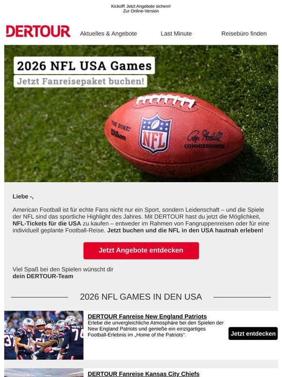 🏈 Jetzt NFL-Pakete sichern für die 2026 NFL USA Games!