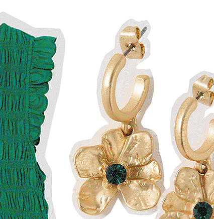 Mada Flower Green Stone Drop Hoop Earrings