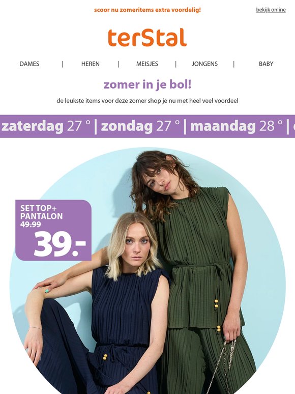🌞 Zon in aantocht! Scoor nu dames sets 35.-, tops vanaf 19.- & kinder T-shirts extra voordelig
