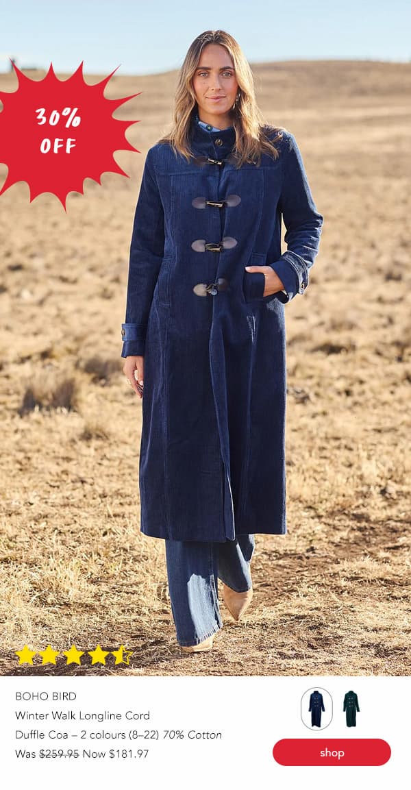winter walk longline cord duffle coat