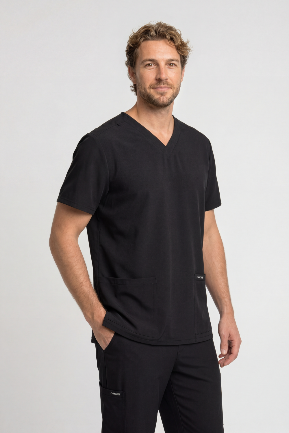 Image of Cherokee Ultra 2 Pocket Unisex V Neck Top, Black