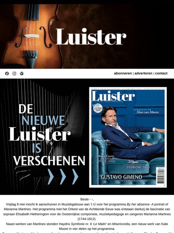 Boek van de week, win een cd, het laatste klassieke muzieknieuws en concerttips