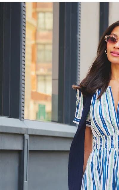 Short Sleeve Cotton Sophia Midi Dress In Ecru Navy