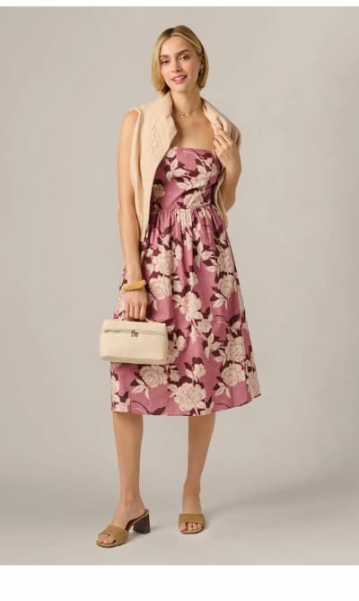 Printed Cotton Blaire Midi Dress In Blush Ecru