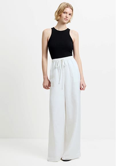 Cooper Linen White Pull-On Wide Leg Trousers