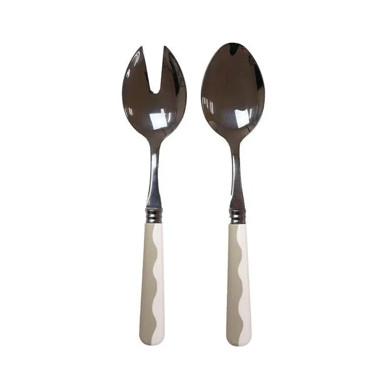 Image of Wave Salad Servers - Cappuccino & White (2‑Piece Set)