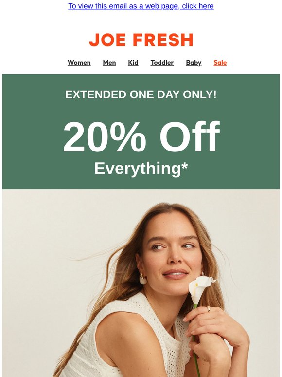 EXTENDED! 20% Off Everything!