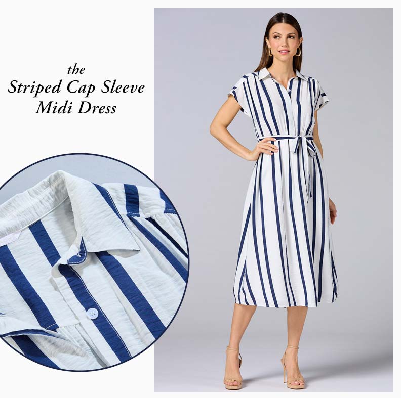 Shop the Striped Cap Sleeve Midi Dress