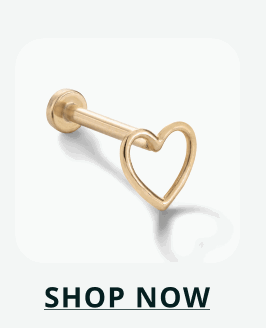 Gold flat-back stud featuring a simple, open-frame heart shape. Click here to shop now