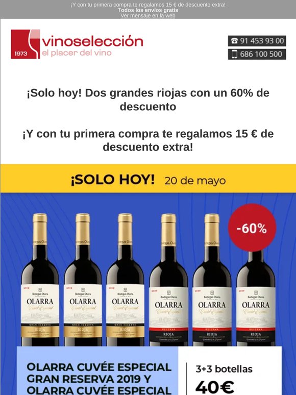 ¡Solo hoy, 60% DTO! Olarra Gran Reserva + Olarra Reserva, la elección inteligente.