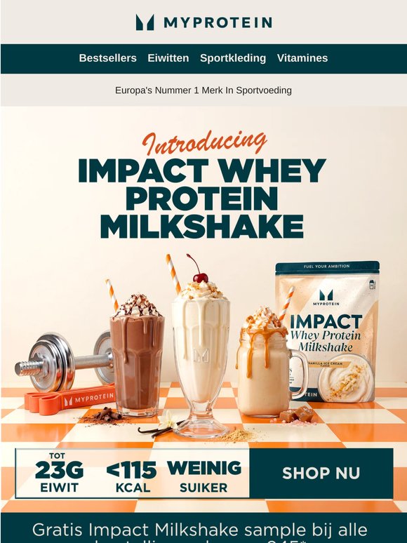 Ontdek onze nieuwste Impact Whey Milkshake GRATIS🥛