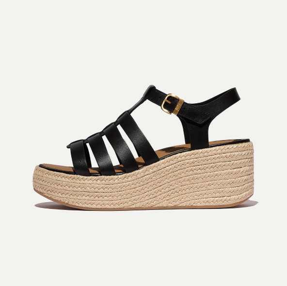 PLATFFORMS Espadrille Leather Fisherman Wedge Sandals Black