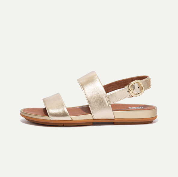 GRACIE Metallic Leather Back-Strap Sandals Platino