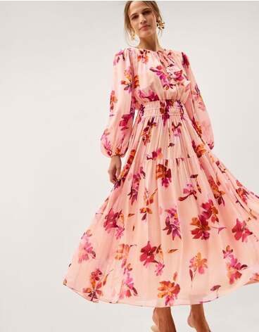 Mabel Long Sleeve Floral Maxi Dress Pink