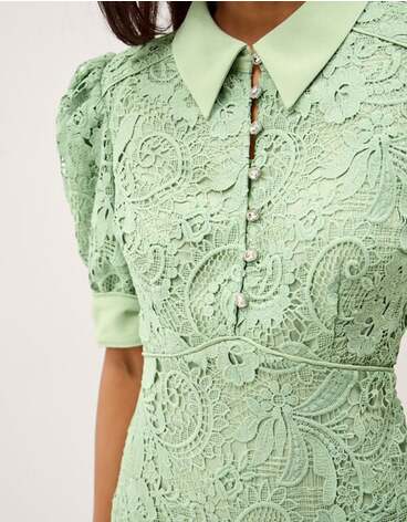 Bridget Puff Sleeve Lace Midi Dress Green