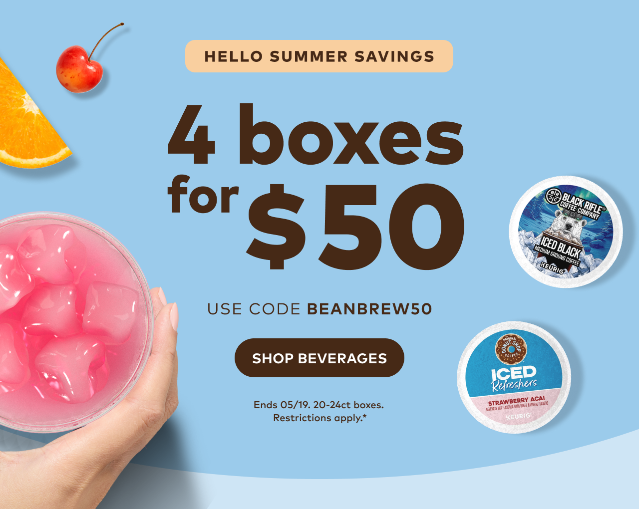 4 boxes of 20-24ct K-Cup® pods for $50 with code BEANBREW50