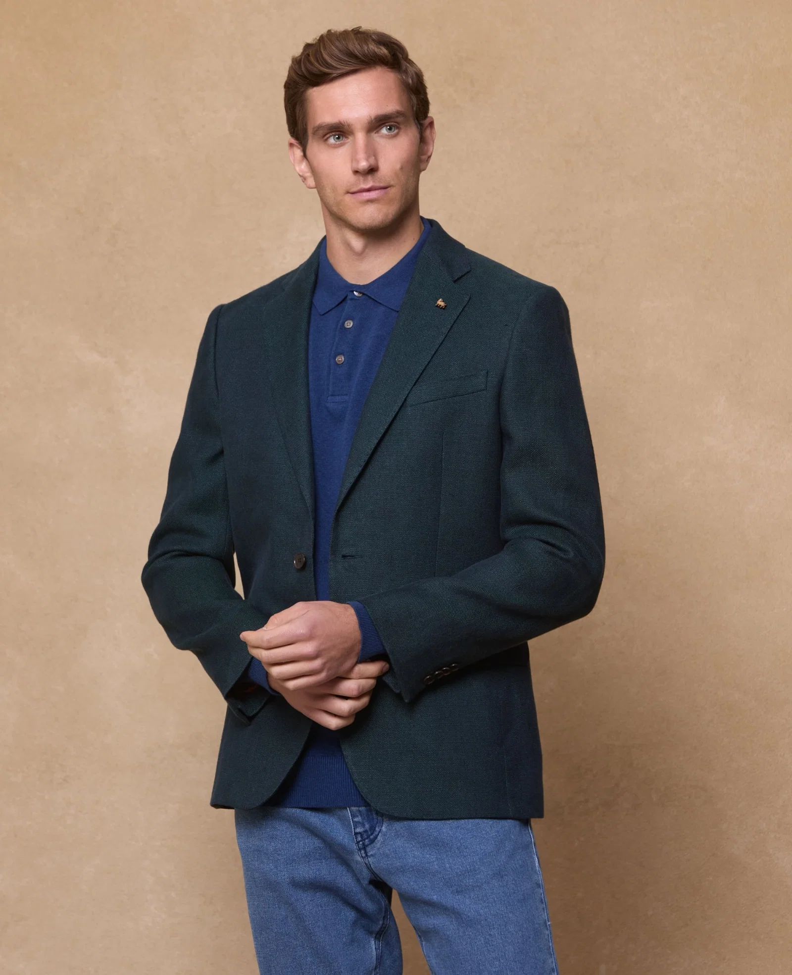Image of Clifden Irish Linen Blazer - Bottle Green