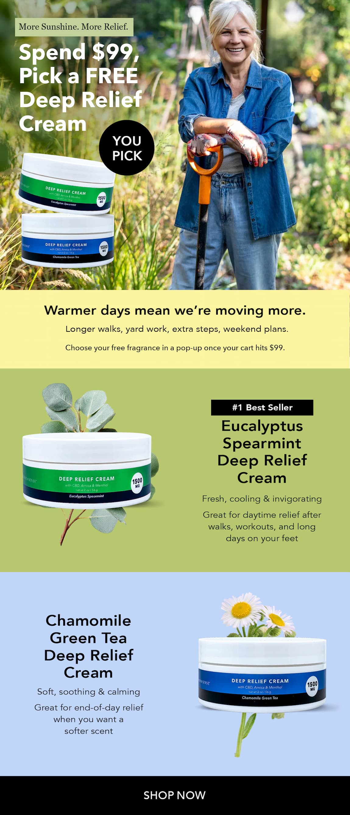 Pick a FREE 1500mg Relief Cream ($84.49 value) with any $99 Spend