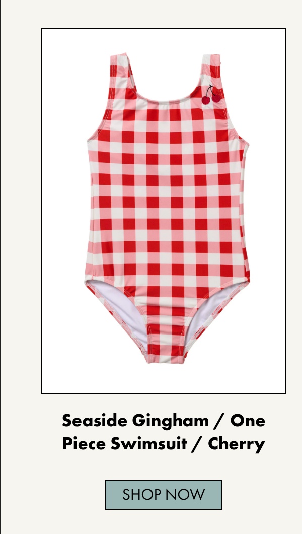 List of products:  Seaside Gingham / One Piece Swimsuit / Cherry Seaside Gingham / Two Piece Swimsuit / Cherry Seaesta Scallop Retro Flare Boardshort / Nautical Checks / Navy Blue + Red Nautical Checks Two Piece Rashguard Swimsuit / Navy Nautical Flag Crew / Ash / Youth + Adult Nautical Crew / Navy / Youth + Adult