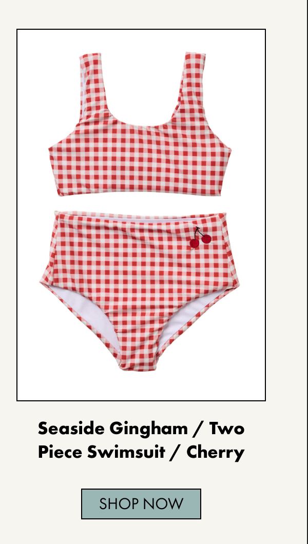List of products:  Seaside Gingham / One Piece Swimsuit / Cherry Seaside Gingham / Two Piece Swimsuit / Cherry Seaesta Scallop Retro Flare Boardshort / Nautical Checks / Navy Blue + Red Nautical Checks Two Piece Rashguard Swimsuit / Navy Nautical Flag Crew / Ash / Youth + Adult Nautical Crew / Navy / Youth + Adult