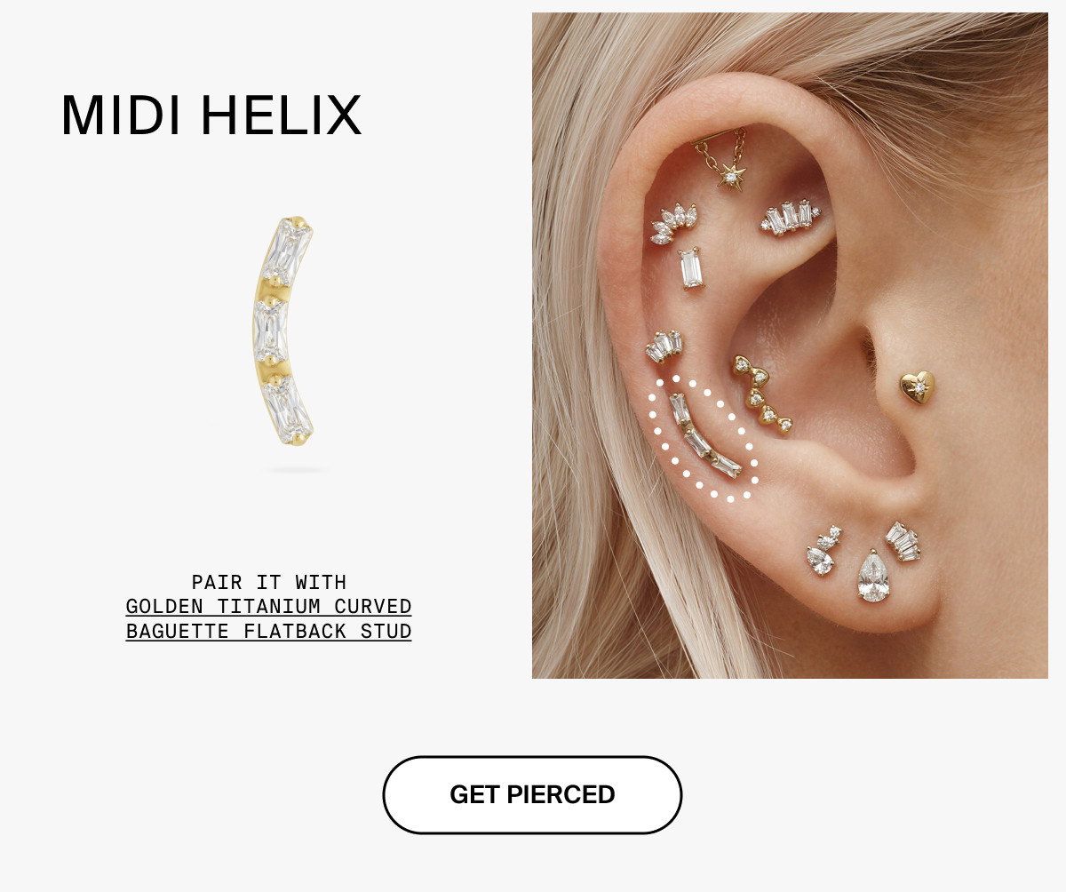MIDI HELIX - GOLDEN TITANIUM CURVED BAGUETTE FLATBACK STUD