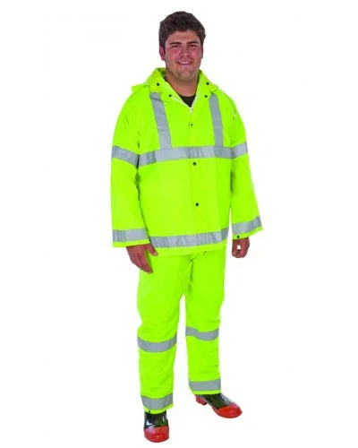 Image of Liberty - Durawear Pvc/Polyester 3-Piece Lime Green Rainsuit With Reflective Stripes