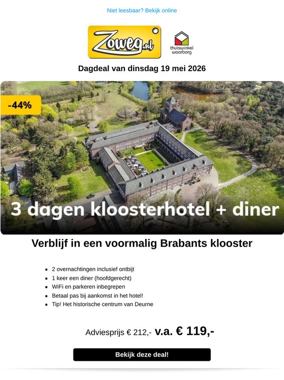 3 dagen kloosterhotel + diner v.a. 119,-