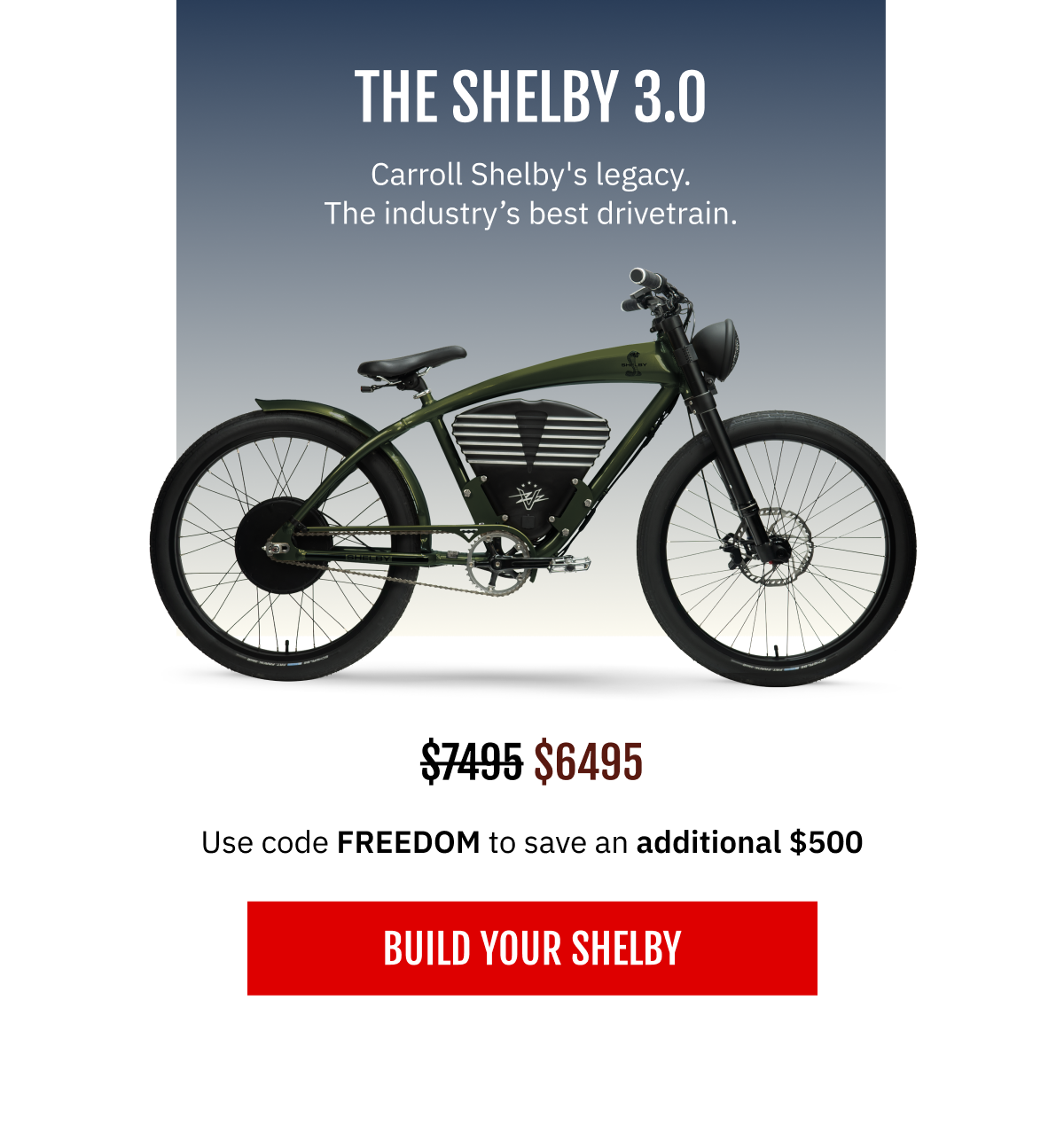 THE SHELBY 3.0  Carroll Shelby's legacy. The industry’s best drivetrain.  Your price: $6,495  [ BUILD YOUR SHELBY ]