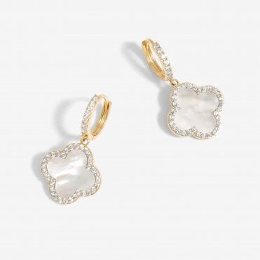 Jon Richard Gold Plated And Mother of Pearl Clover Huggie Earrings