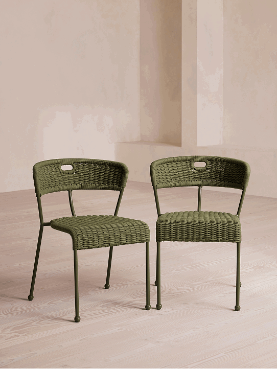 Lisson Pair of Outdoor Stacking Dining Chairs, Olive