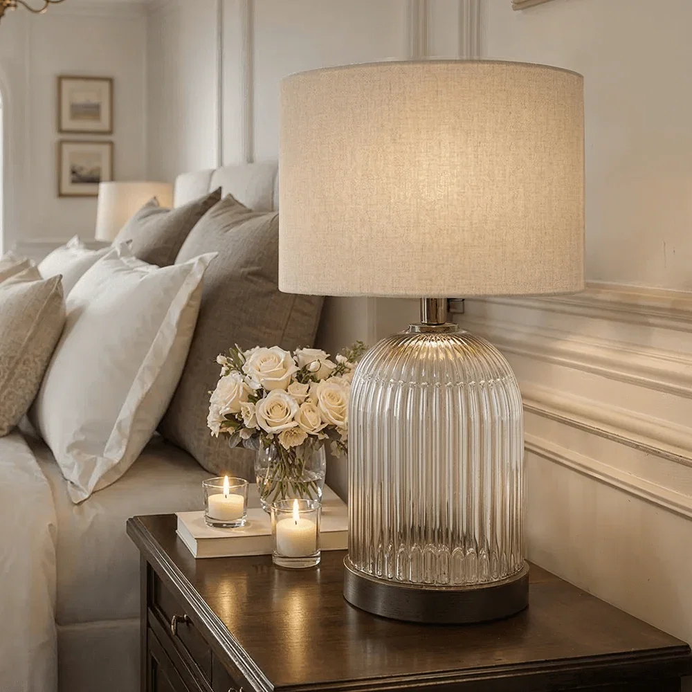 Olympia Ribbed Glass & Bronze Table Lamp