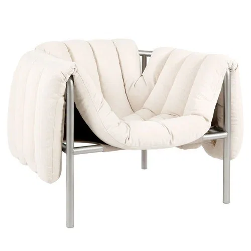 Poltrona Puffy, naturale - acciaio