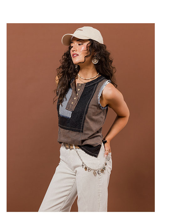 Pieced Henley Tank Top