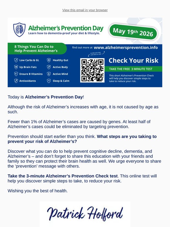 Today is Alzheimer's Prevention Day!