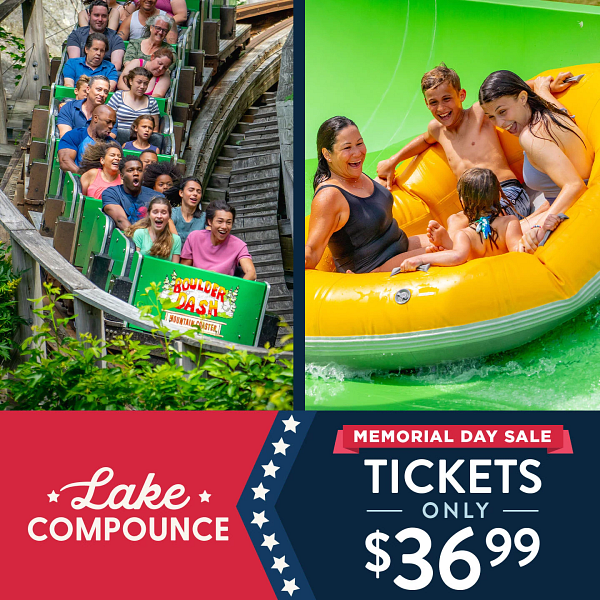 Lake Compounce Memorial Day Sale - Tickets only $36.99 featuring Boulder Dash and Venus Vortex