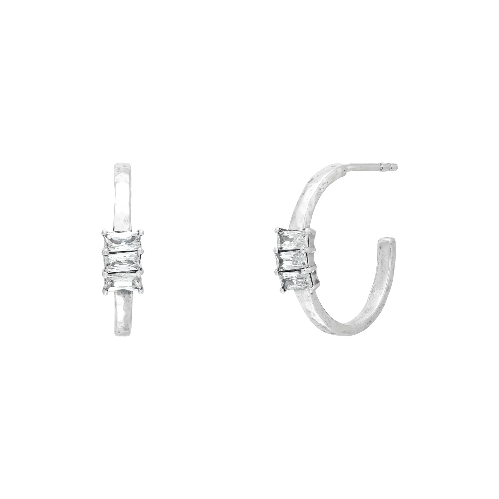 Off Duty Hoop Earrings, White Cubic Zirconia