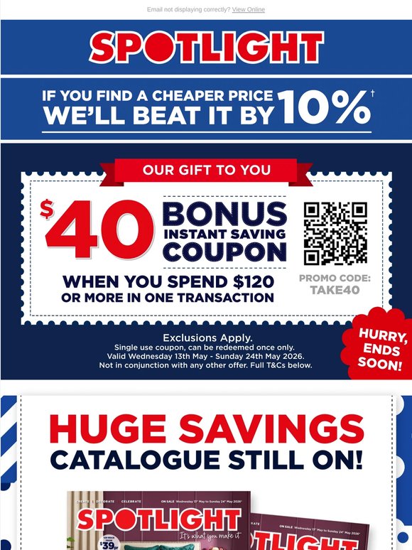 BONUS $40 Off* When You Spend $120
